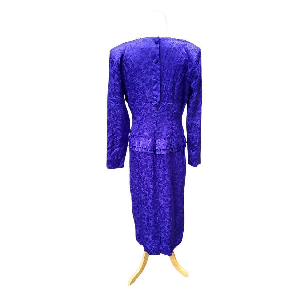 Vintage Flora Kung II New York Blue Floral Silk Dress Long Sleeve Back Zip Sz 8 - Picture 8 of 16